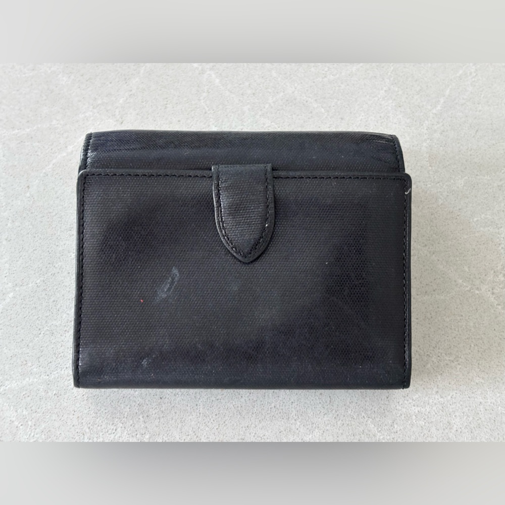Tumi Black Leather Tri-Fold Vintage Wallet Classic Minimaist Gold Accents Retro - Picture 10 of 13